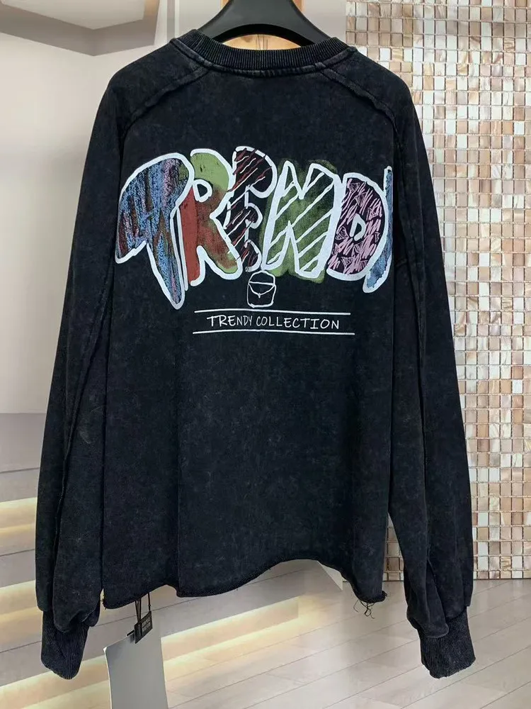Trendy Marke Herbst Schwere Lose Sonnenbrille Cartoon Große Version Mode Rundhals Langarm Sweatshirt Top für Frauen