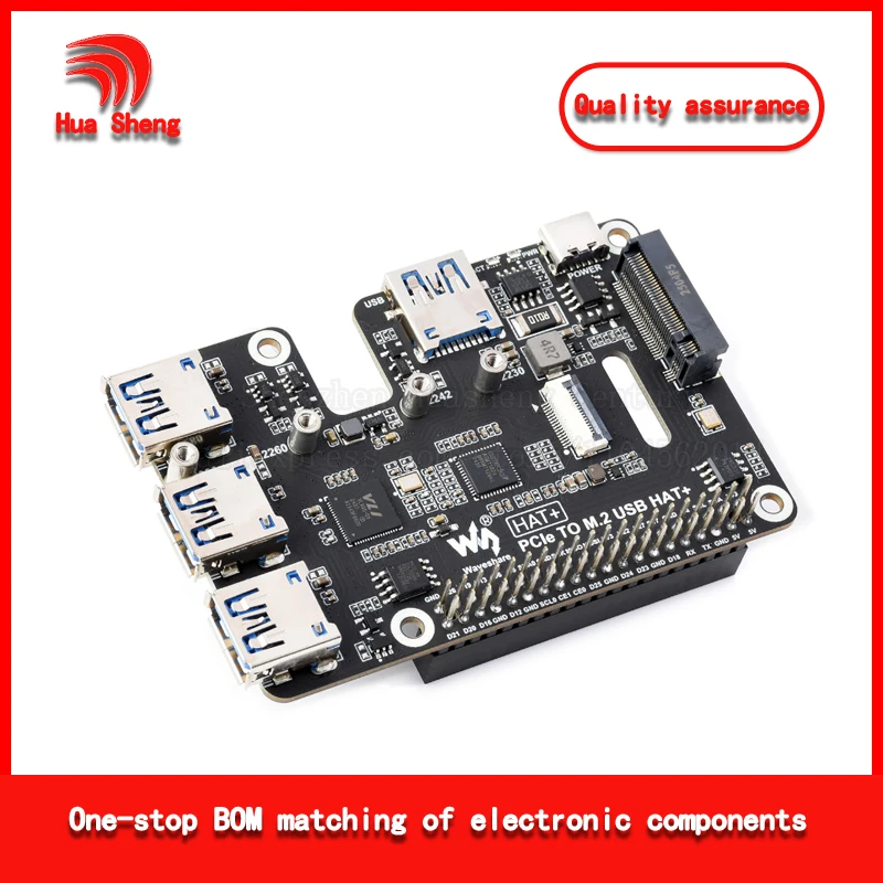 Raspberry Pi 5 Pcie to USB 3.2 Gen1 and M.2 Expansion Card Pi 5 Dedicated Support for Nvme Hard Disk Protocol 4-Way USB 3.2 Interface