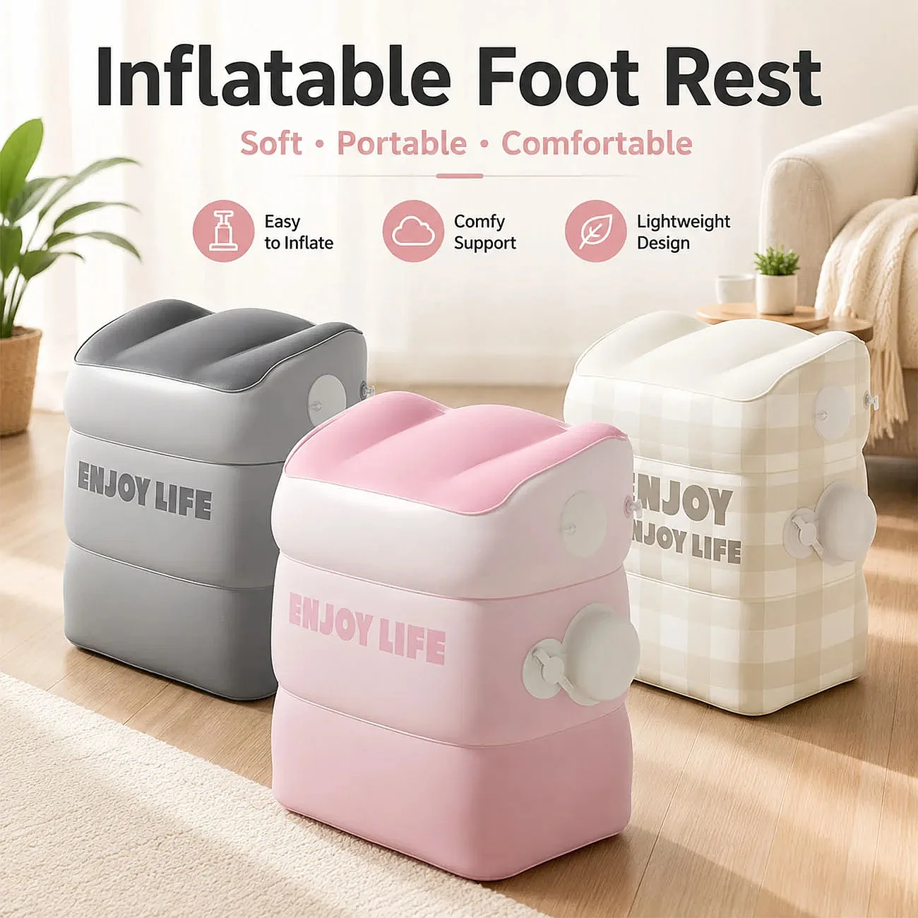 1PC Inflatable Foot Rest for Airplane Travel Adjustable Height Leg Pillow for Long Flights Car Office Leg Rest Essentials