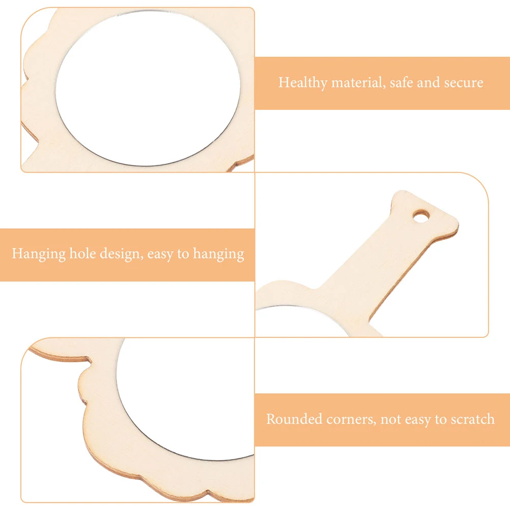 

5pcs Diy Makeup Blank Kids Wooden Handheld Craft Unpainted Accessories Educational For Children Mini Hand Mirror