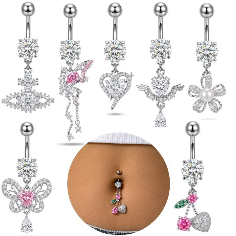 1 unidad de anillo colgante para ombligo de acero quirúrgico, barra curva para ombligo, joyería corporal, piercing para ombligo para mujer y niña