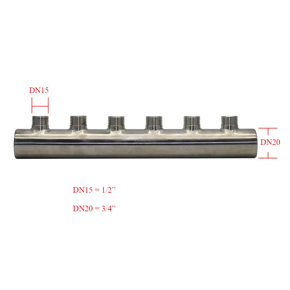 3/4*1/2  Stainless steel Water Distribution Manifold for Underfloor Heating System(2-12 port)  One end open one end closed