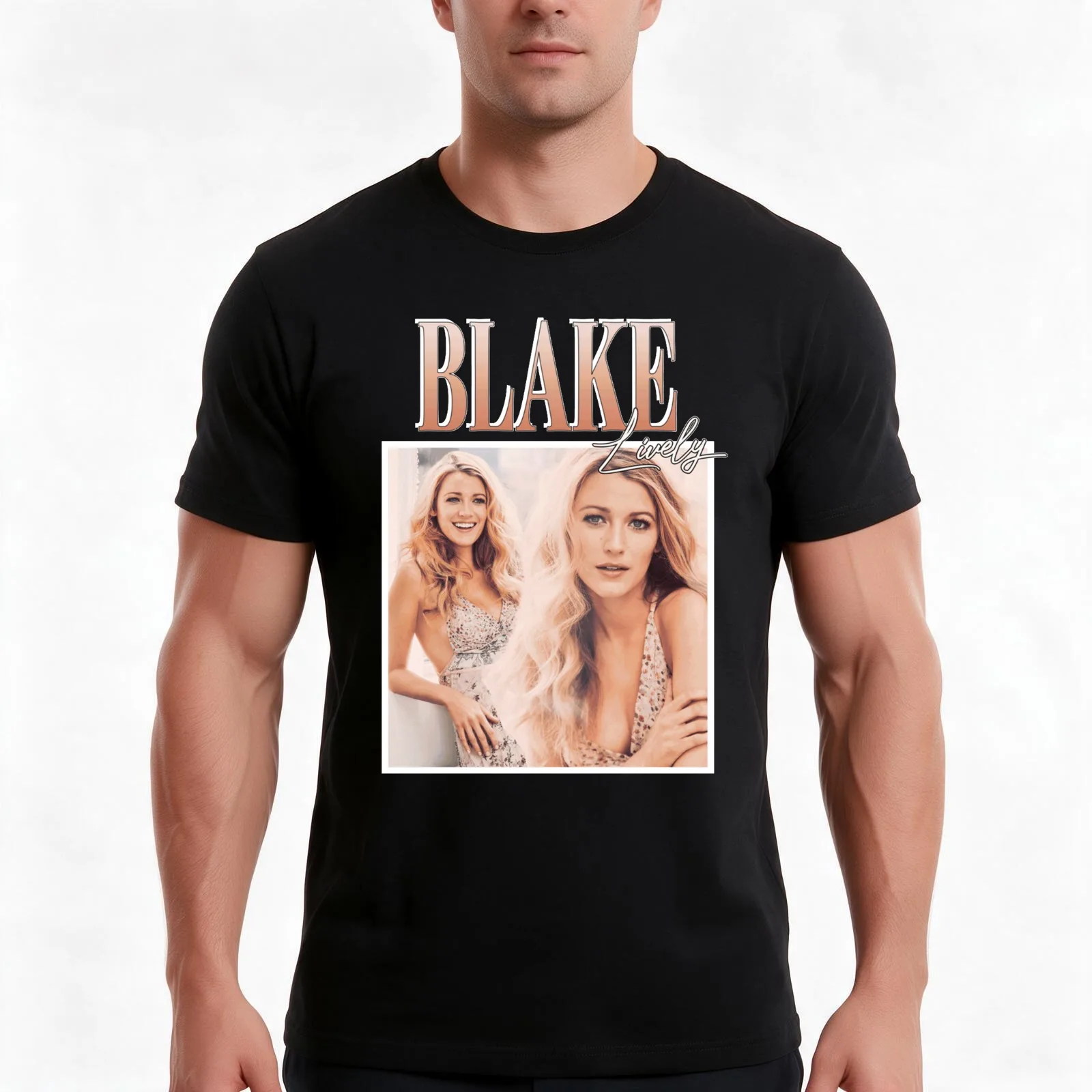Blake Lively T-Shirt, Summer Casual Cotton Tee, Oversized Streetwear Tops, Vintage Graphic Print, Loose Fit Short Sleeve