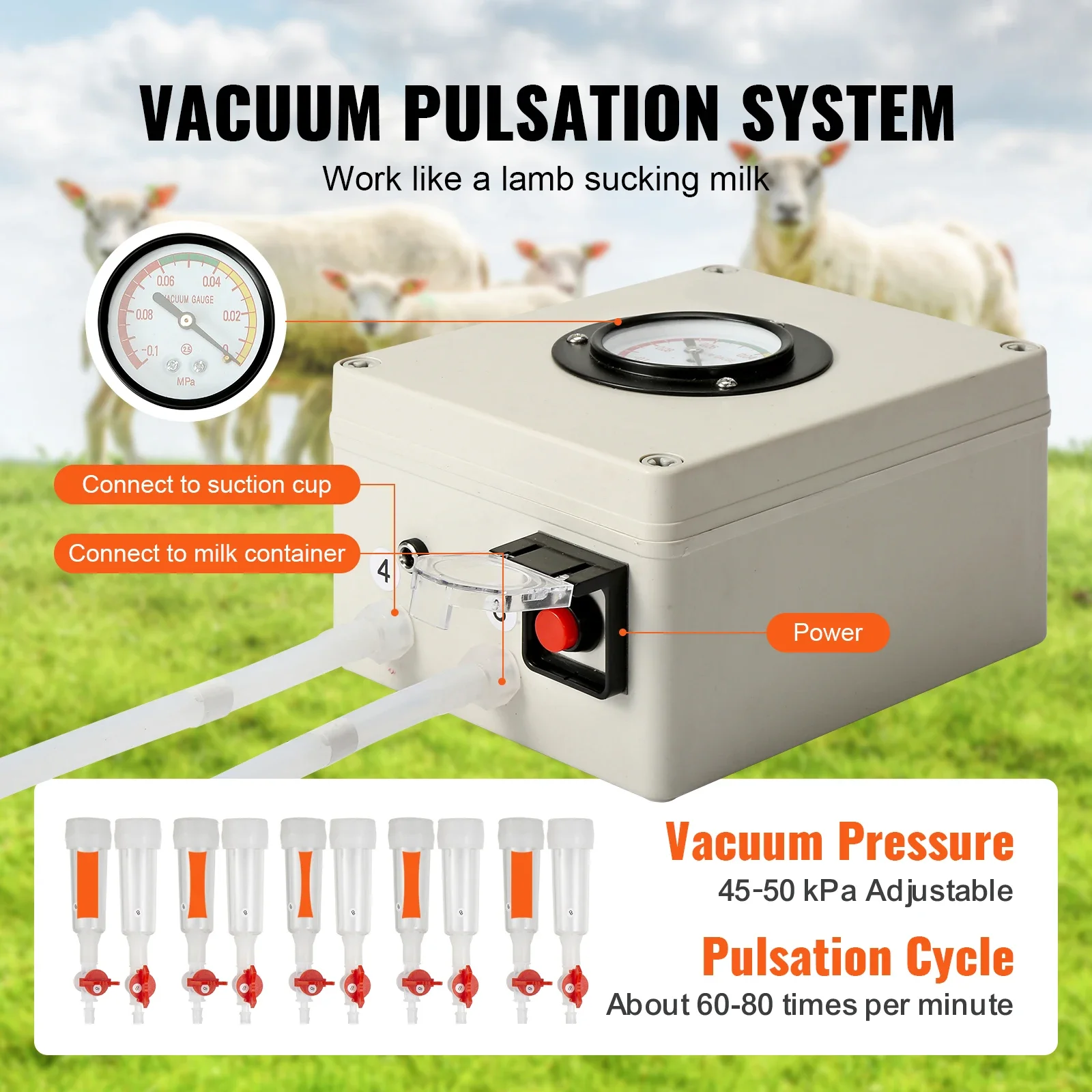 Goat Milking Machine Stainless Steel Bucket Electric Automatic Pulsation Cup Tubes Adjustable Suction for Cow and Sheep