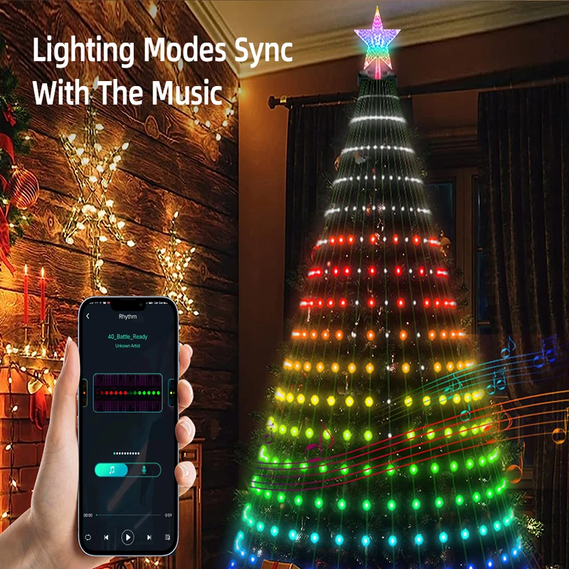 Imagem -03 - Luzes de Natal Rgb Led String Light Controlo Remoto para Aplicações Ritmo Musical Xmas Holiday Decor Rgb 1.8m 2.1m 256 280