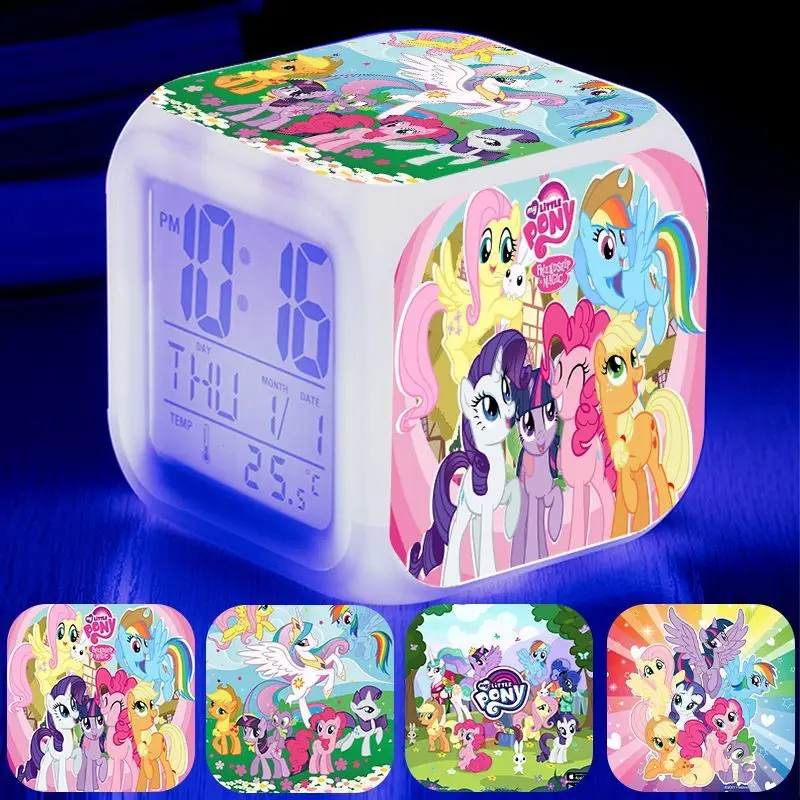 My Little Pony Peripheral Cartoon Character Print Alarm Clock Cute Children's Bedside Lamp Night Light Student Electronic Clock