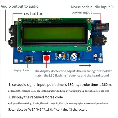 DIY CW Trainer Decoder Kit CW Decoder Morse Code Reader LCD Display Radio Circuit Board Electronic Welding Practice Kits-A50M