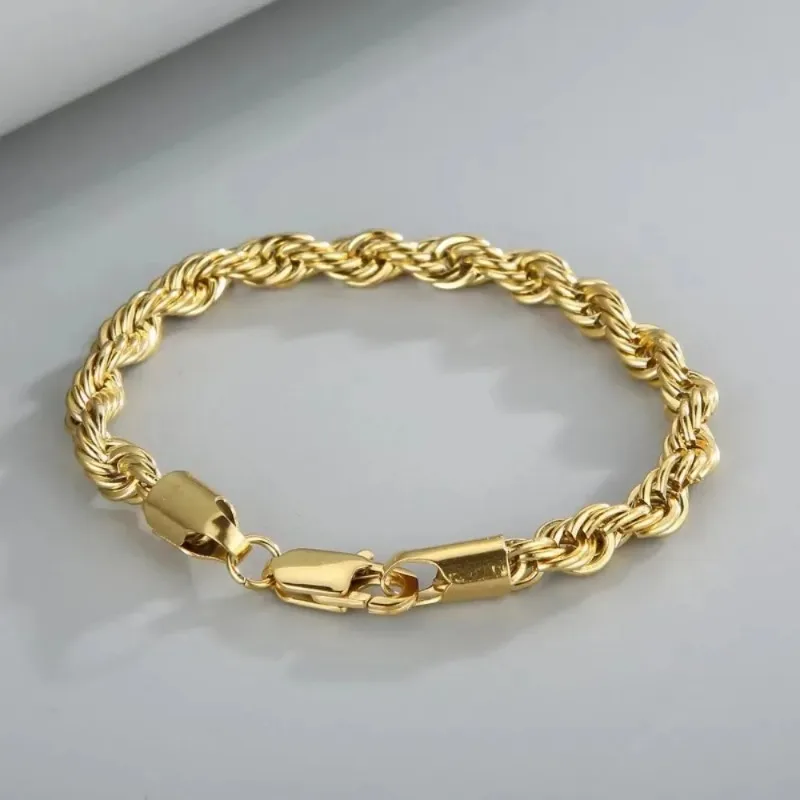 18K Gold 925 Sterling Silver 4MM Chain Bracelets For Men Women Unisex Simple Charm Bracelet Wedding Party Gift 20cm 8in image 2