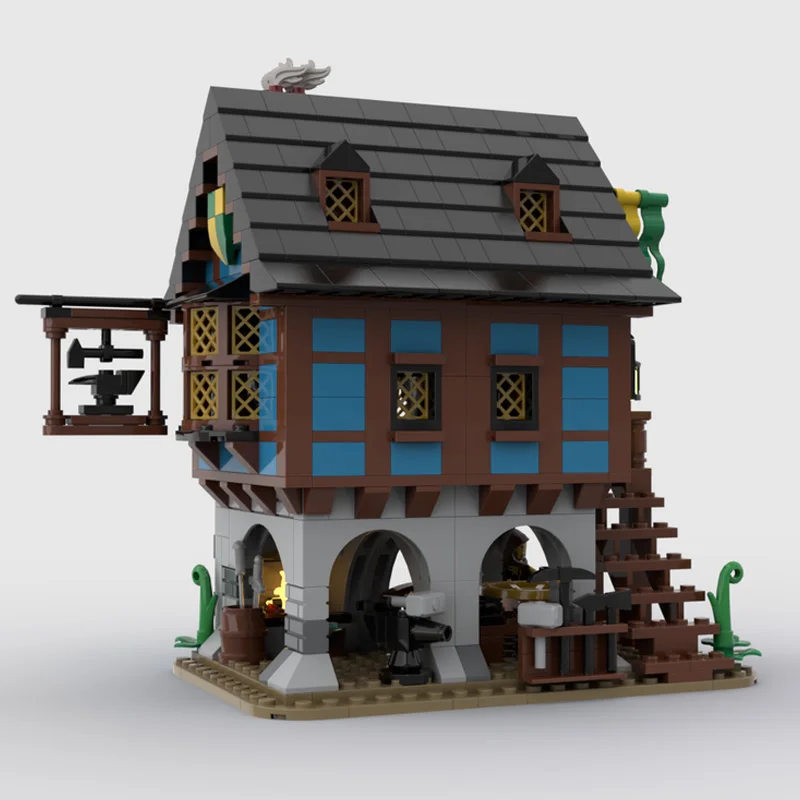 MOC building blocks Toy Blacksmith Model of Medieval Alley 658pcs Creative holiday gift for all architecture lovers