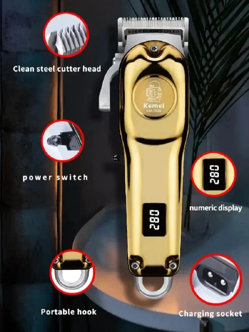 Kemei مقص الشعر Km-2296 Km-2628 Km-2024 ماكينة حلاقة لقص الشعر ماكينة حلاقة لاسلكية قابلة لإعادة الشحن