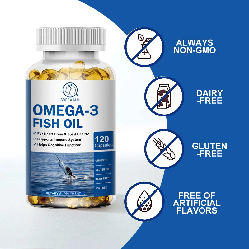 

BBEEAAUU Omega 3 Fish Oil Capsules with DHA EPA Focus and Memory Brain Eyes Heart Health Supplements