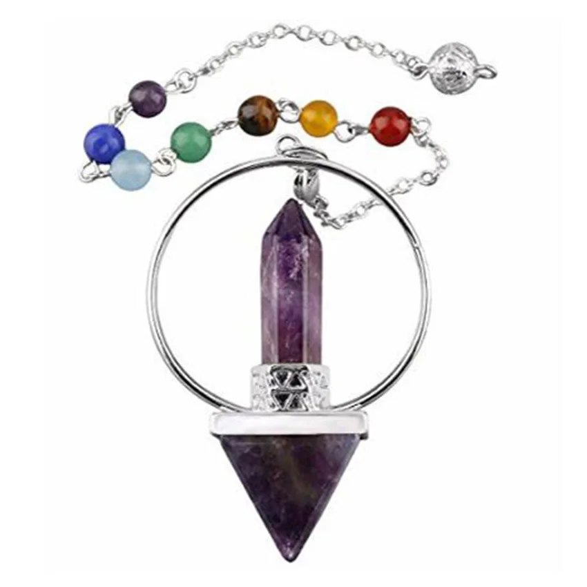 Natural Quartz Crystal Black Agate Lapis Lazuli 7 Chakra Chain Tiger Eye Stone Pendulum Healing Reiki Dowsing Divination Pendulo
