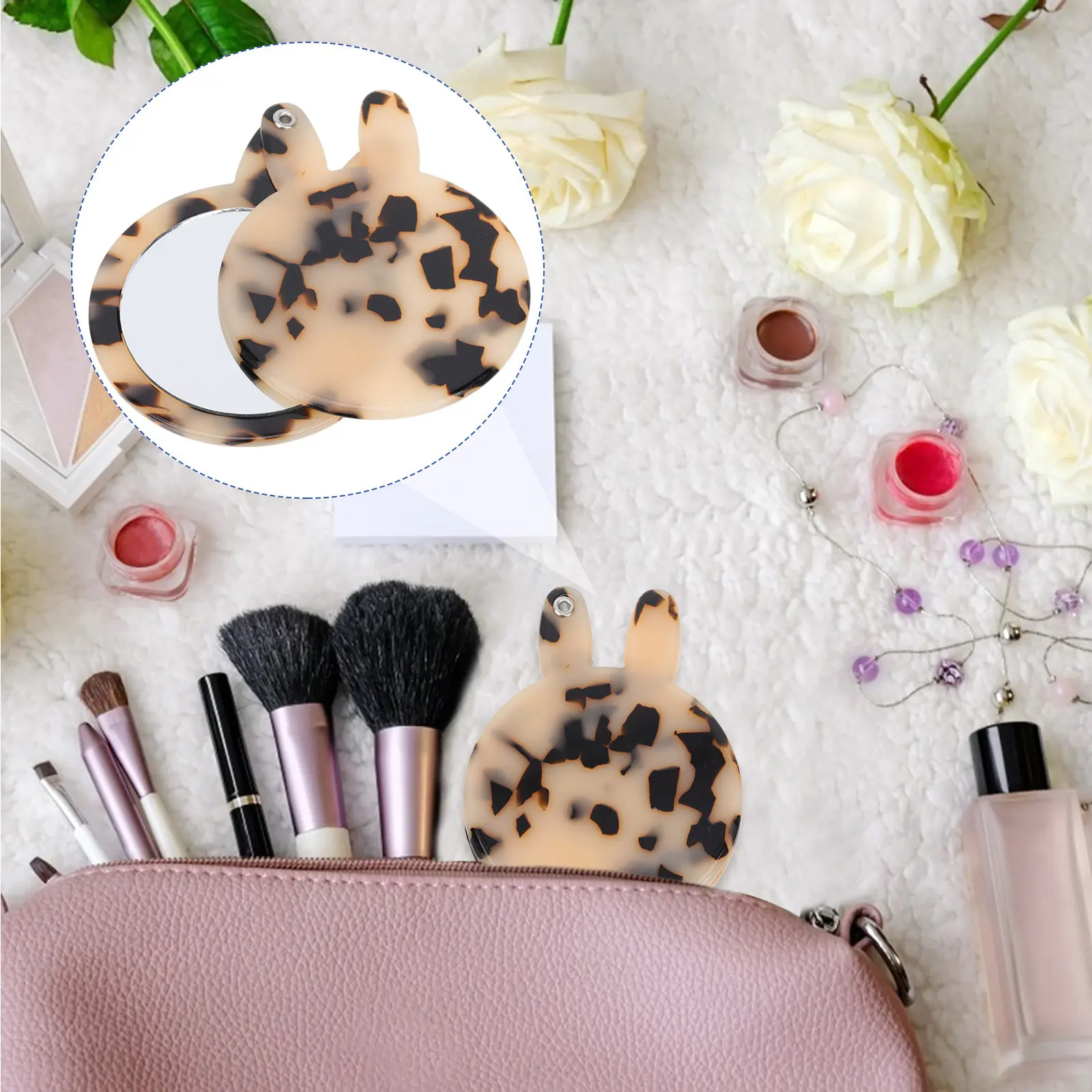 

Rabbit Ear Portable Makeup Mirror Small Compact Handheld Beauty Mirror for Women Travel Outdoor Pocket Use Gift