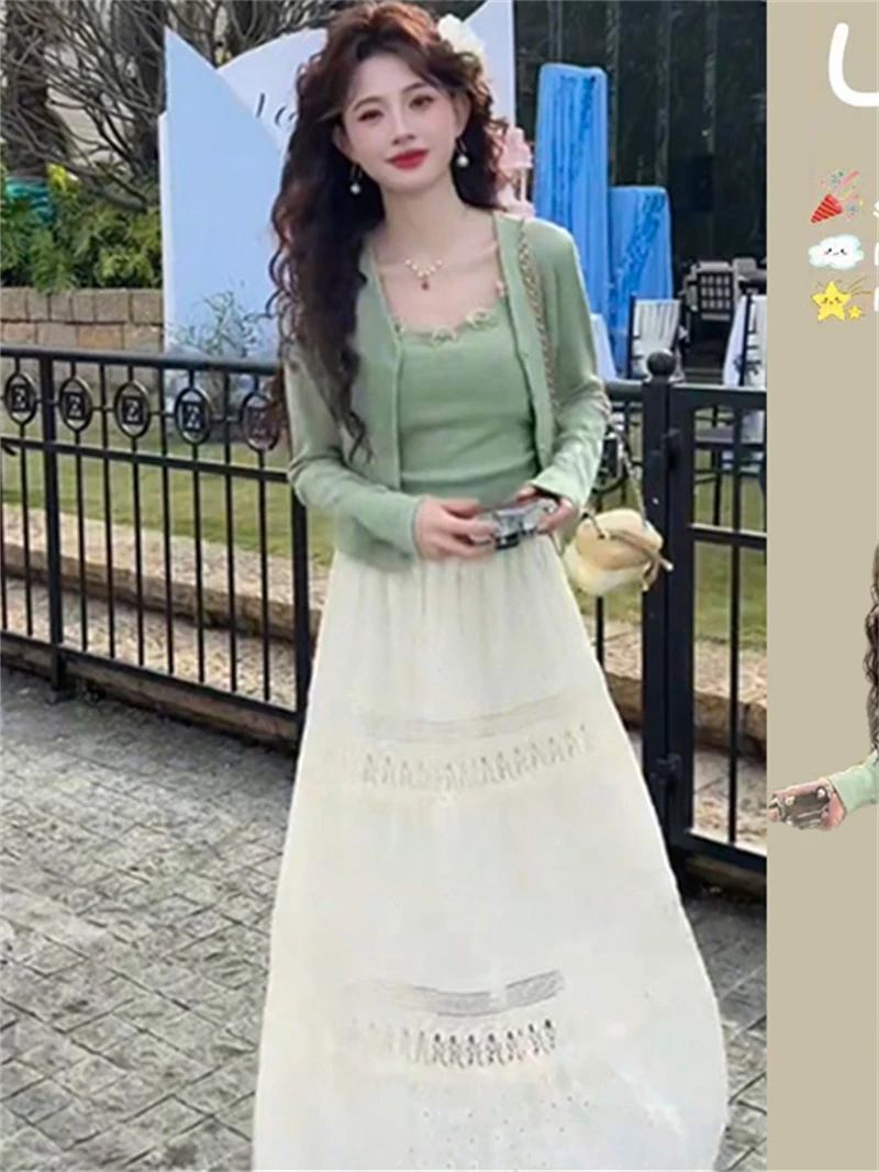 

Антивозрастной вязаный кардиган и жилет, комплект женской модной весенней одежды с цветочной 3D вышивкой, длинный све, круглая Ne, повседневная рабочая одежда