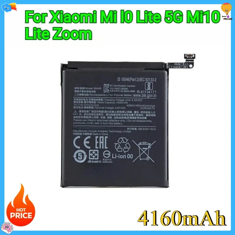 

New BM4R 4160mAh Battery For Xiaomi Mi 10 Lite 5G Mi 10 Lite Zoom Phone Replacement Batteries +Tools