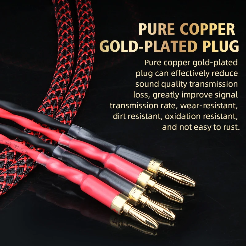 Speaker Cable Wire with Banana Plugs,HiFi 6N OFC Pure Copper Speaker Wire,99.9% OFC Stranded Copper Wire 1 Pair