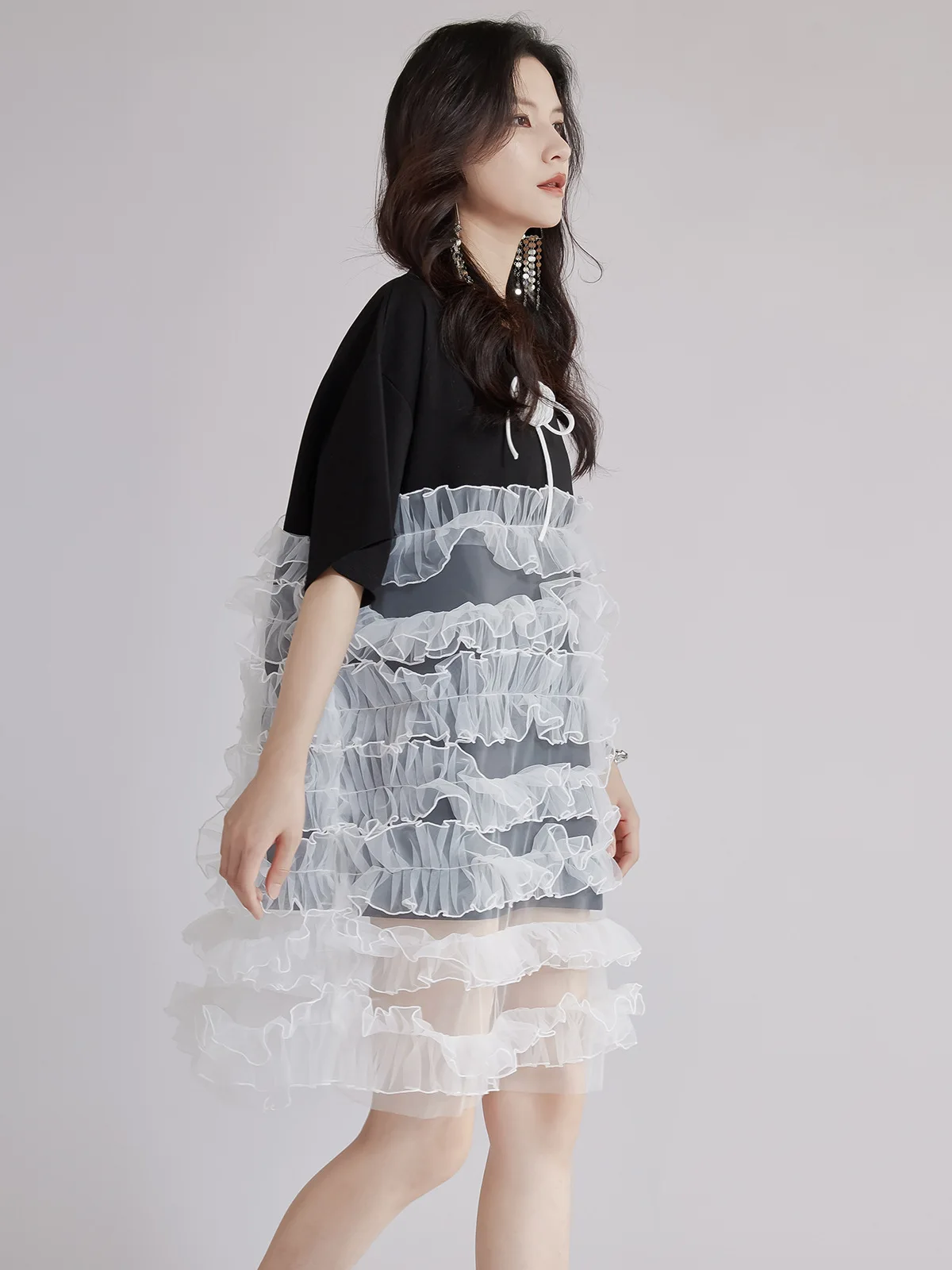 Tannt فستان نسائي شبكي مرقع بألوان متطابقة تي شيرت فساتين للنساء موضة فساتين صيفية فضفاضة غير رسمية 2025 جديد