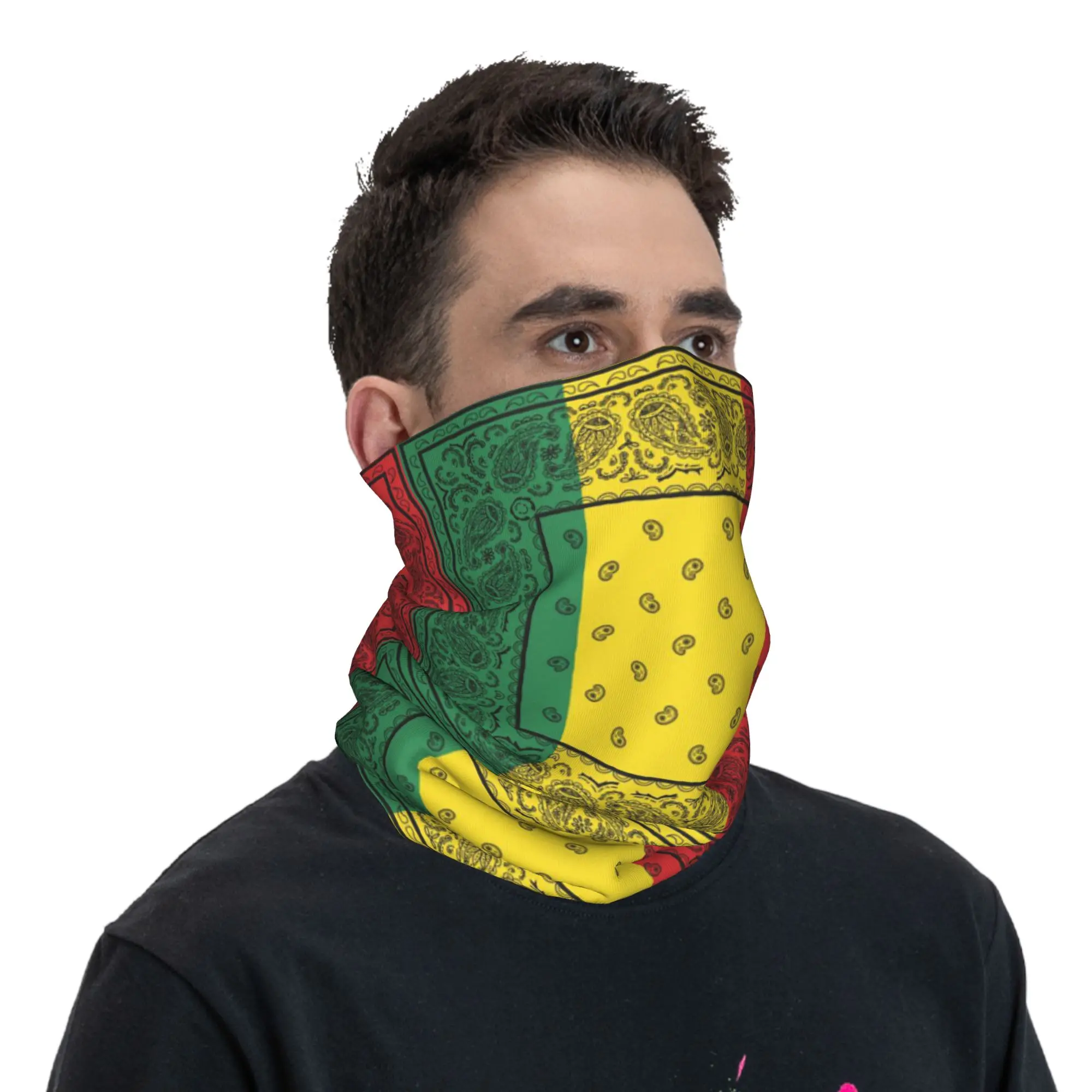 African Rasta Jamaican Paisley Bandana Neck Gaiter Printed Magic Scarf Cycling Scarf Outdoor Sports for Men Women All Season - view 5