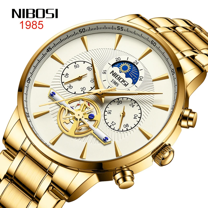 

NIBOSI Mens Watches Top Brand Luxury Tourbillon Chronograph Quartz Watch for Men Stainless Steel Sport Clock Relogio Masculino