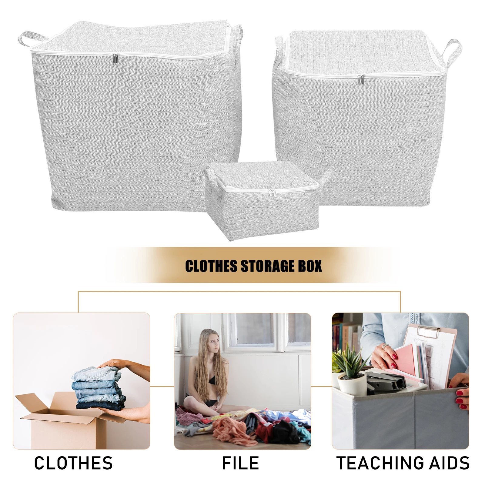 

3pcs Clothes Box Foldable Organizer For Bedroom Large Capacity Multifunctional Storage Bin Lightweight Container Closet Holder