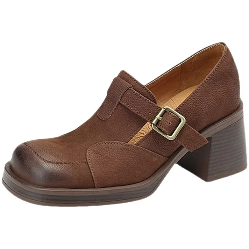 Petites Chaussures à Talons Hauts en Cuir Souple pour Femme, Style Rétro, Marron, Français, Niche, Tête Carrée, Optique, Nouvelle Collection Printemps 2023