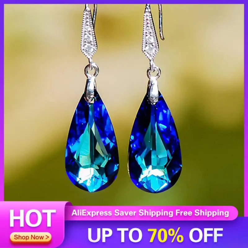 Drop Crystal Drop Earrings Blue Easy To Put And Take Off Temperament Eardrop Popular Jewelry Fashion Earrings Luxury Earrings