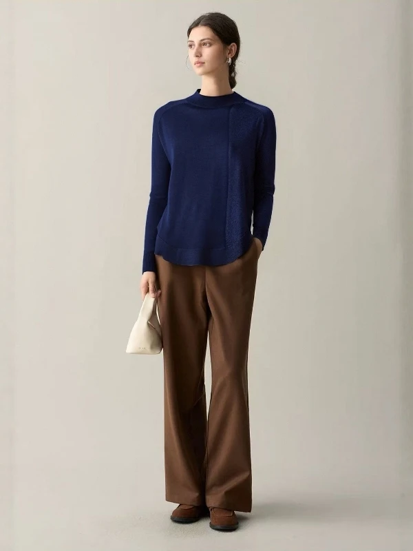 

Женский свитер-пуловер из мериносовой шерсти с круглым вырезом и разрезами по бокам, вязаный, для работы...