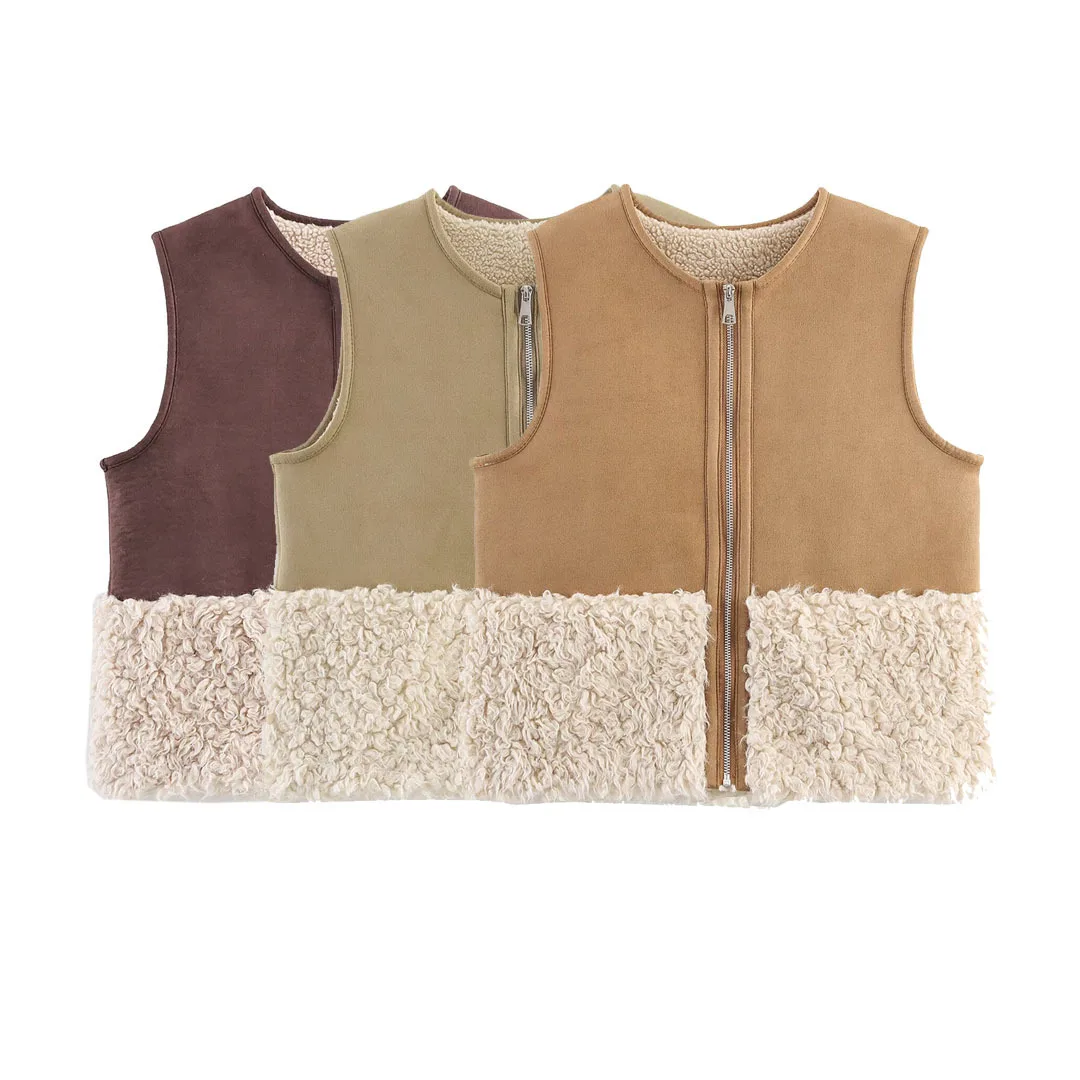 

2025 Autumn Winter Vest For Women Suede Patchwork Casual Sleeveless Solid Jacket Warm Coat Waistcoat Female Casual Outerwear