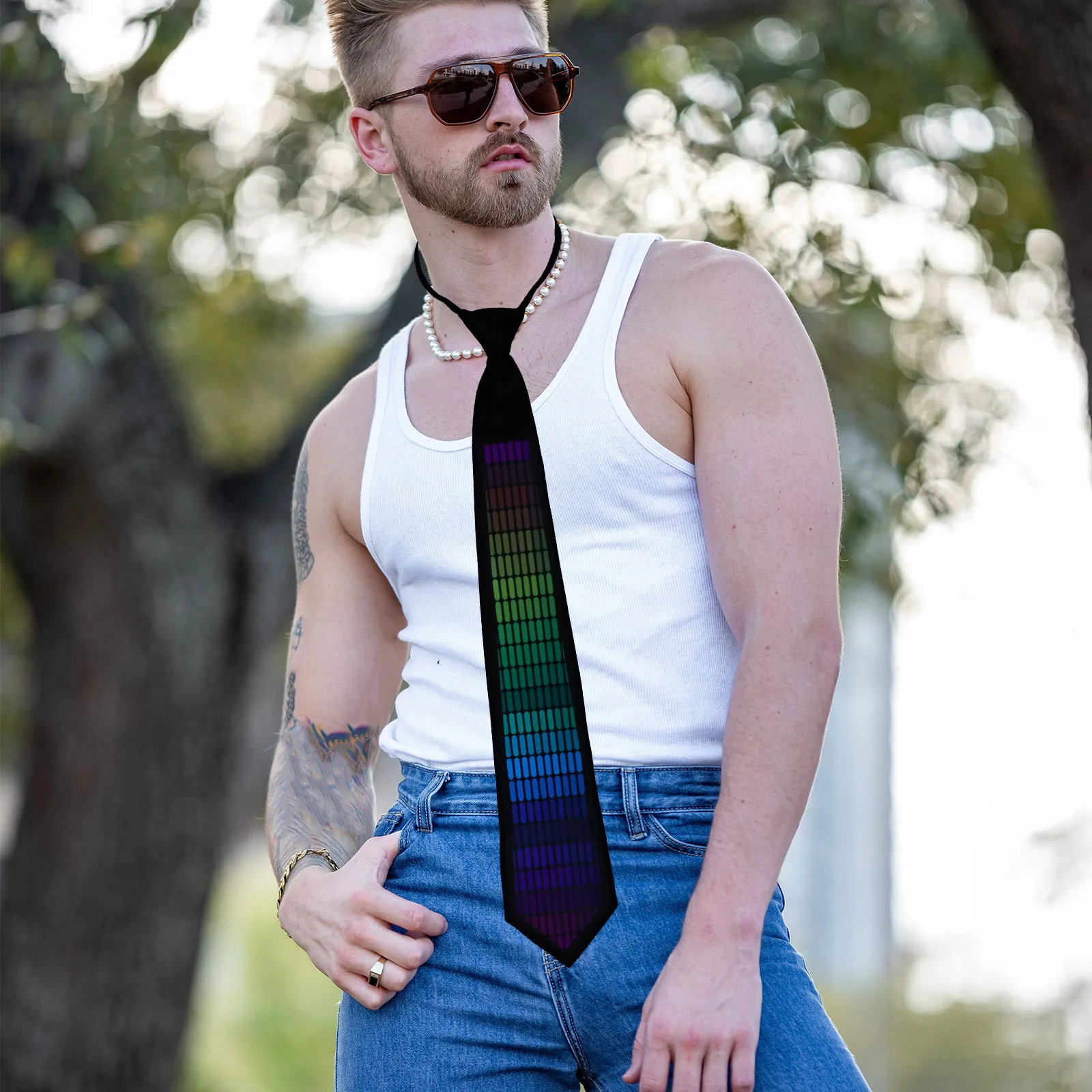 

Sound Activated Light Up Tie Luminous LED Novelty Tie for Rave Bars Christmas Halloween Mardi Gras Accessory