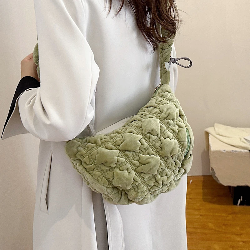 LEFTSIDE Y2K Small Soft Woolen Design Shoulder Bags for Women 2023 Winter Korean Fashion Y2K Pleated  Handbags and Purses