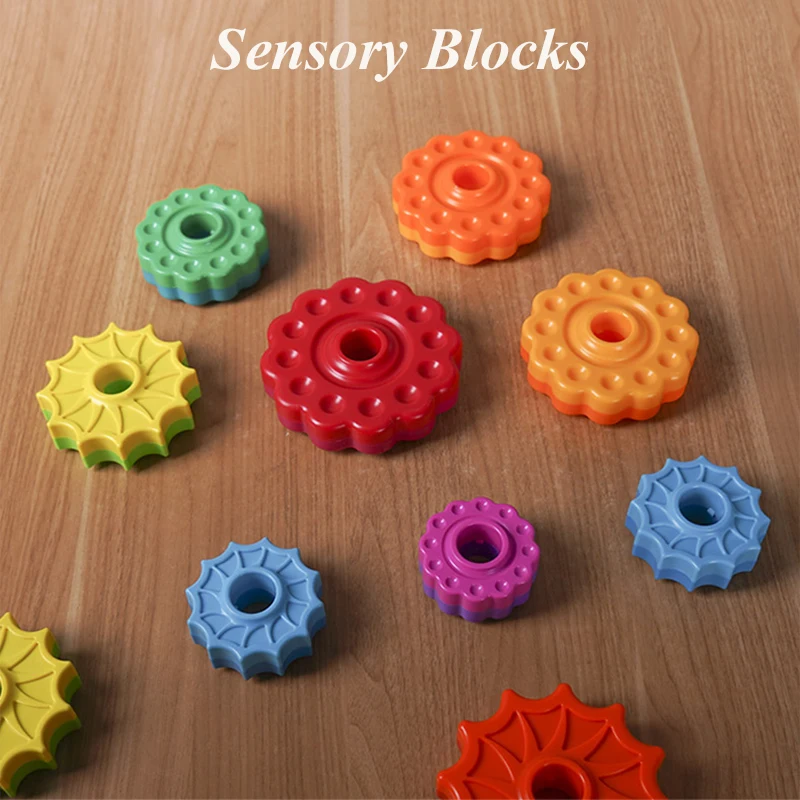 Baby Montessori Stacking Rainbow Tower Colorful Rotating Gears Rings Big Size Blocks Puzzle Education Toy for Toddle 6-18 Months