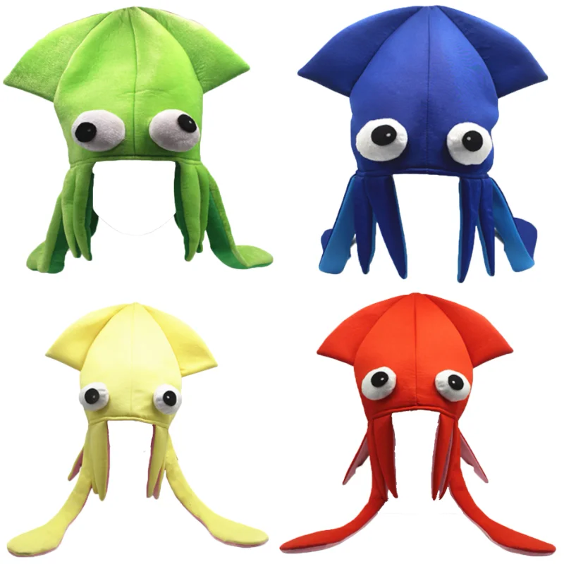 Four Colours Velvet Squid Hat Fun Sea Animal Party Octopus Hat Halloween Child AdultParty Dress Up Headwear Props Decoration