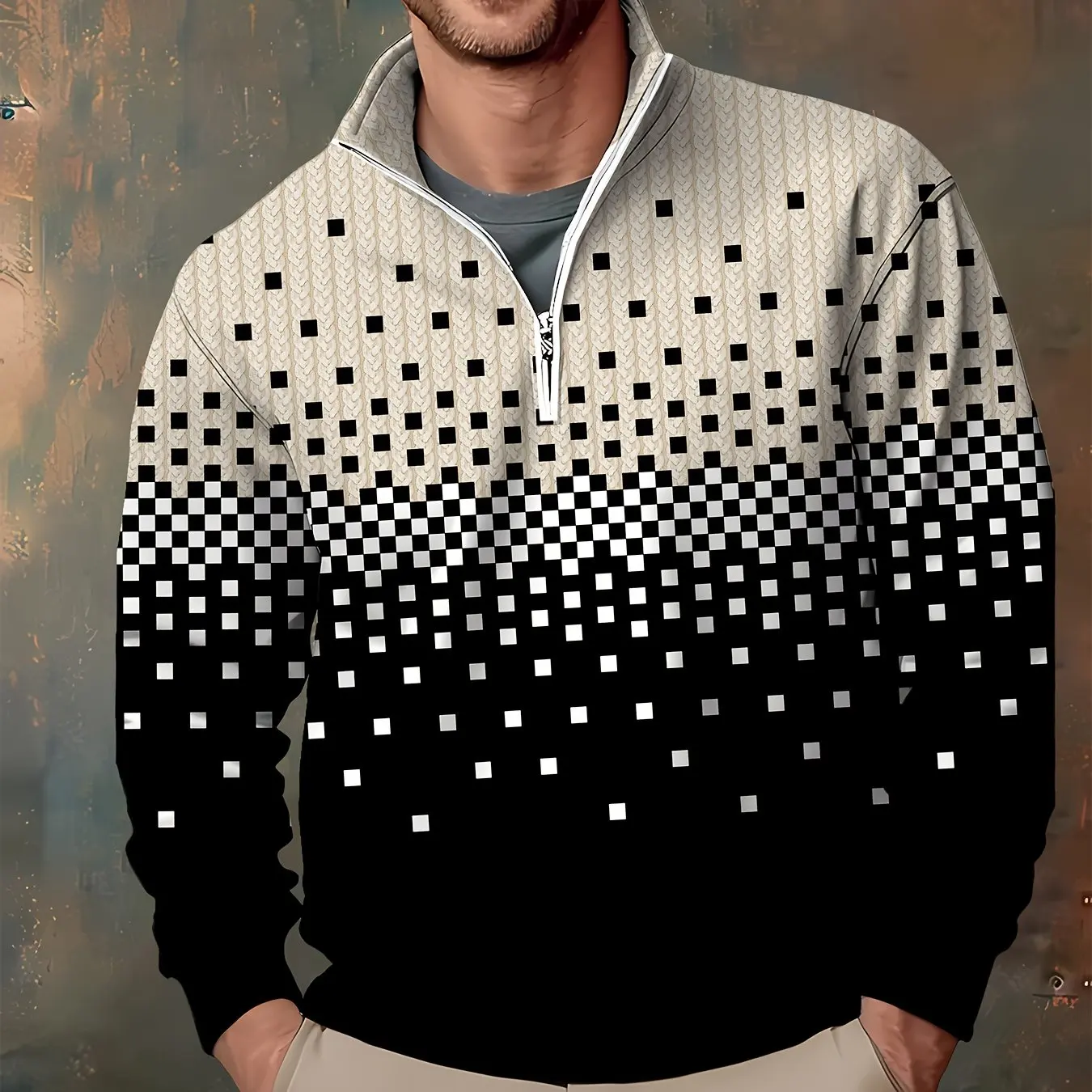 

Funny Pattern 3D Graphic Men's Half-zip Stand Collar Shirt Autumn Winter Unisex Casual Hip Pop Oversize Sweatshirts Y2k Clothing