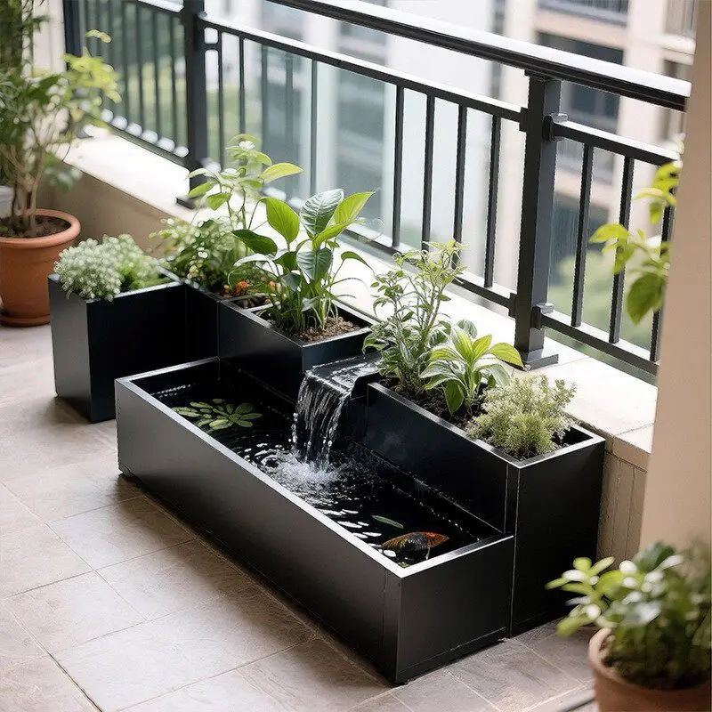 Balcony creative flowing water fish tank flower box metal floor fish pond