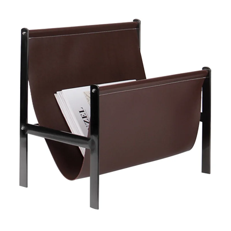 

Simple and modern leather chair magazine rack, display and ornament, model house, sales office, storage rack, soft decoration.