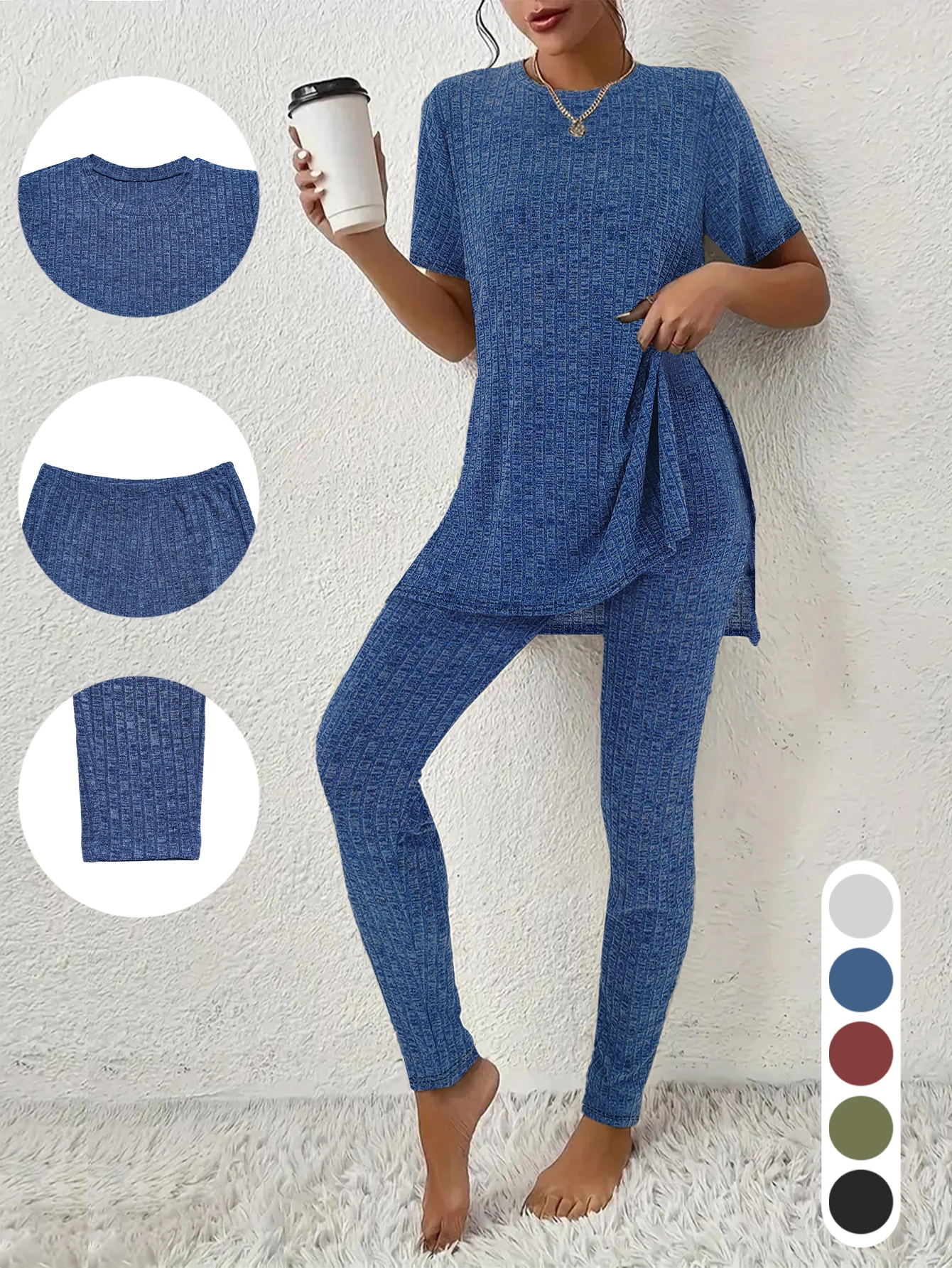 

Комплект домашней одежды из двух предметов, удобный и мягкий, необходимый для домашнего использования, подходит для отдыха и ношения дома.