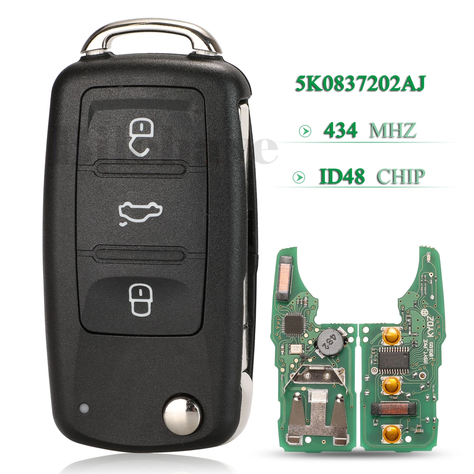 

jingyuqin 5pcs Keyless Go For VW Volkswagen GOLF PASSAT Tiguan Polo Jetta Beetle Fob 434Mhz ID48 Chip 5K0837202AJ Remote Car Key