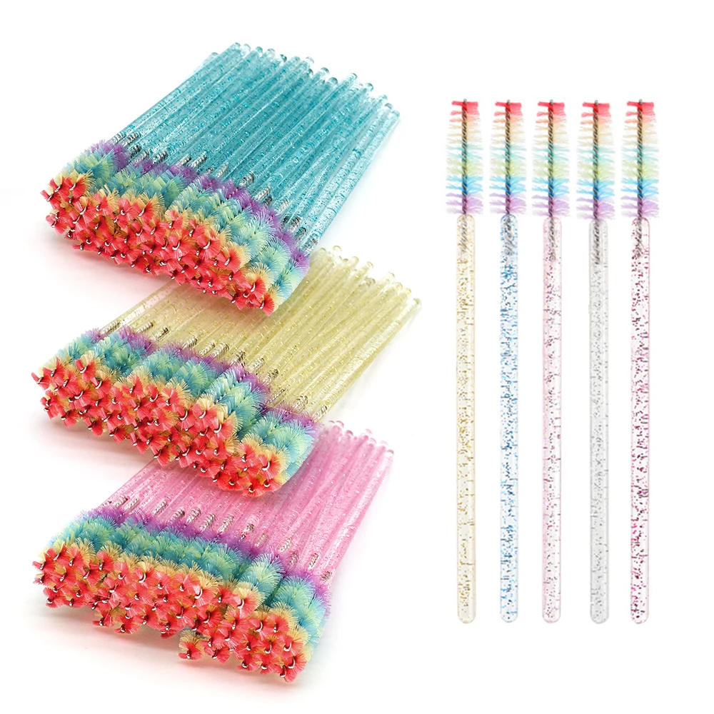 50PCS Rainbow Crystal Eyelash Makeup Brushes Disposable Microbrushes Eyelash  Extension Accessories Supplies Lash Brush