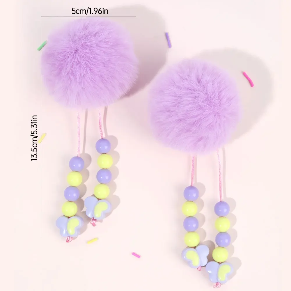 1/2Pcs Sweet Pom Pom Hair Clips For Kids Long Tassels Butterfly Bead Hairpins Children Hair Accessories Girls Headwear Barrettes