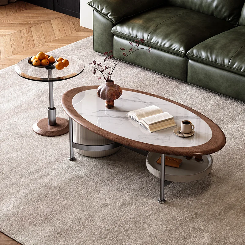 

The new medieval rock slab size round coffee table combination French retro household small apartment is good