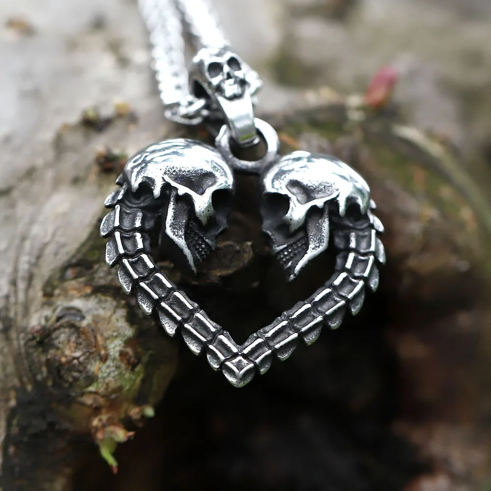 Neue Herren 316l Edelstahl Liebe Skelett Anhänger Halskette Mode Vintage Punk Modeschmuck Geschenk versand kostenfrei