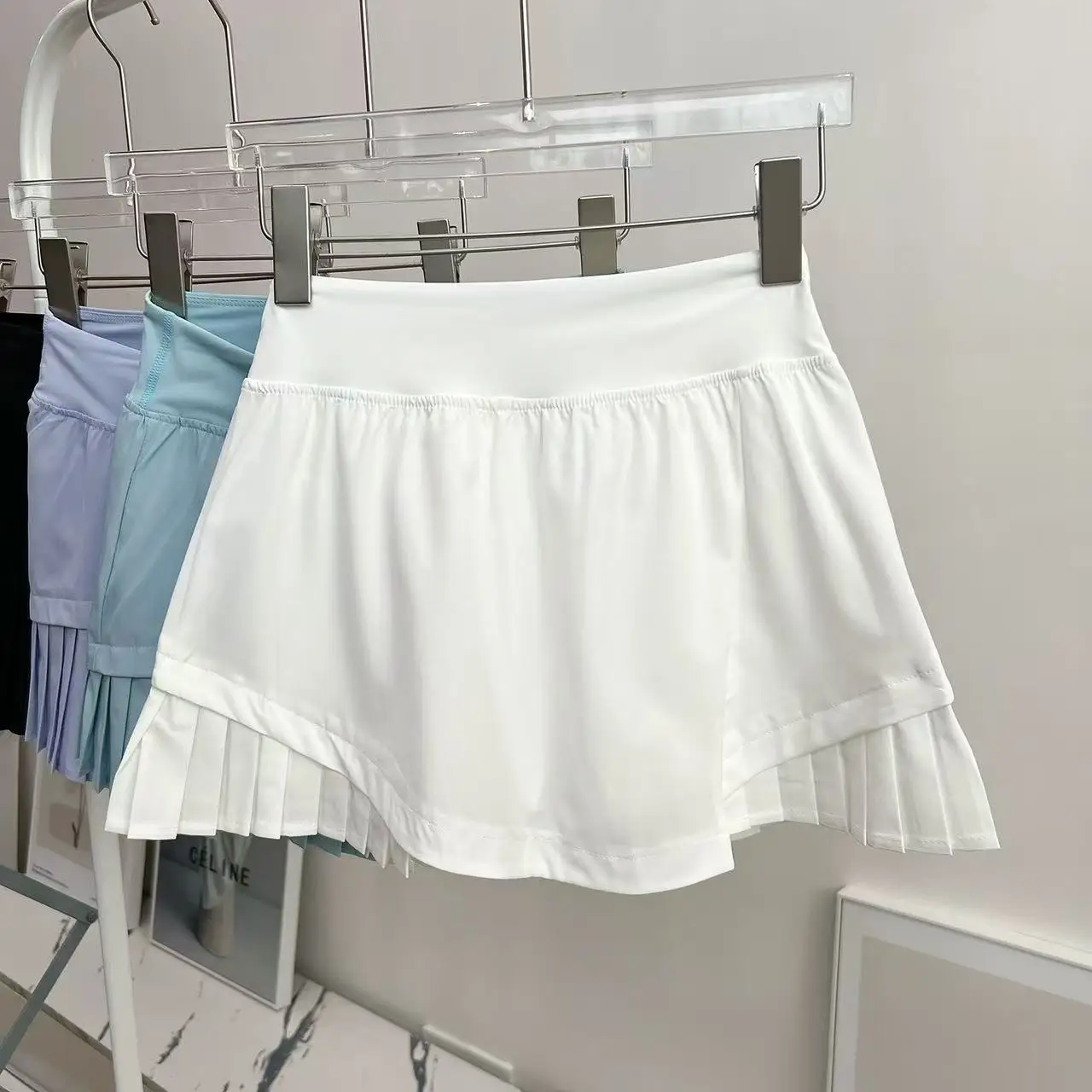 

High-Waisted Pleated Skirt Sports Shorts For Women With Pockets, Faux Two-Piece Quick-Drying Workout Yoga Running Shorts