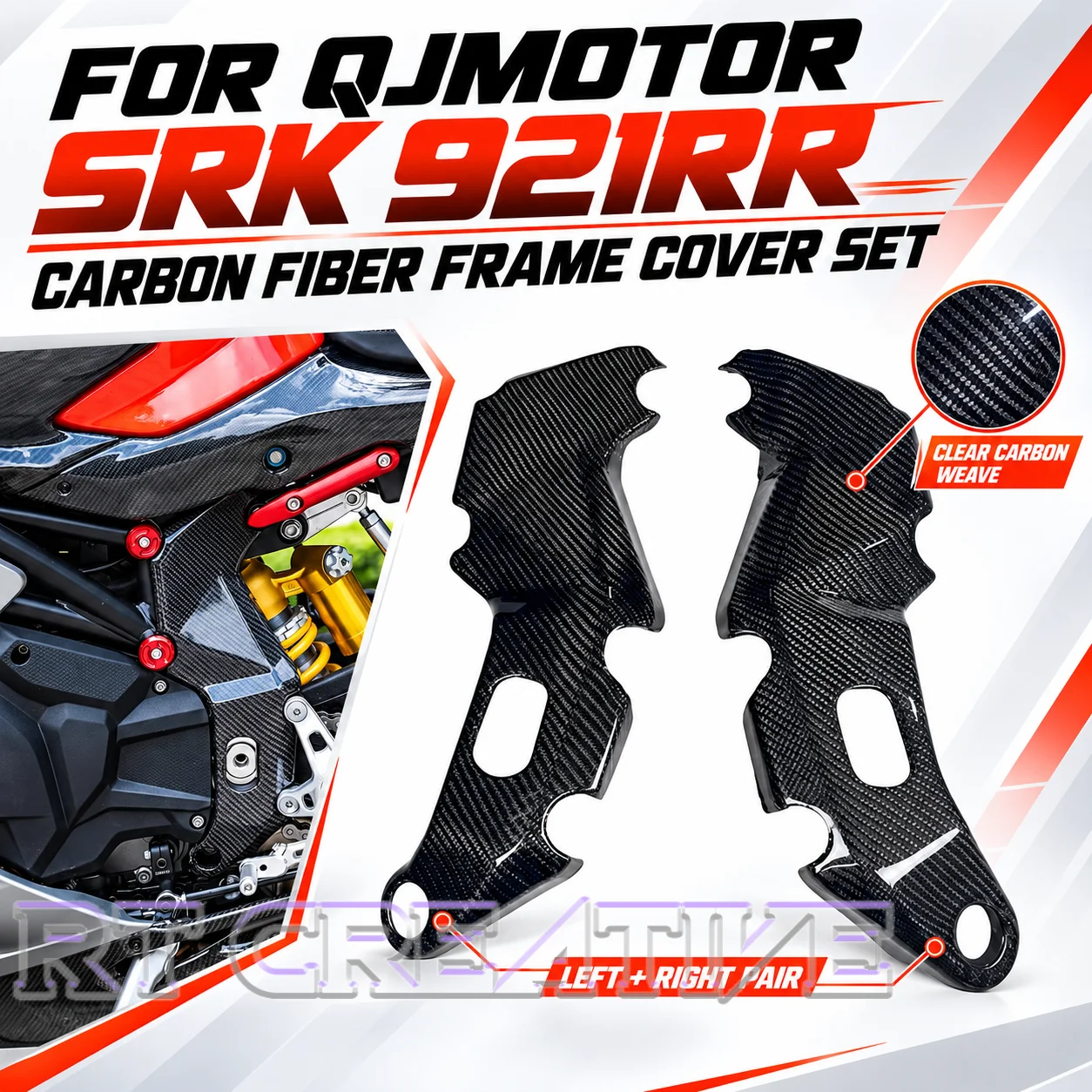 Sport Bike Carbon Fiber Frame Guard Side Protector Panel Fit QJMOTOR SRK921RR Mod Bodywork