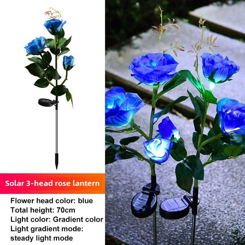 2 Pack Rose Solar Lamp Ground Outdoor Waterproof Yard Power LED Artificial Flower Light