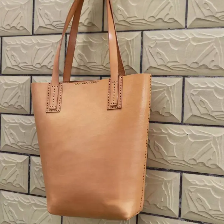 New Vintage Vegetable-tanned Leather Pure Sewing Underarm Bag Women's Bag Fashion Large Capacity Handbag Cow Leather Tote Bag