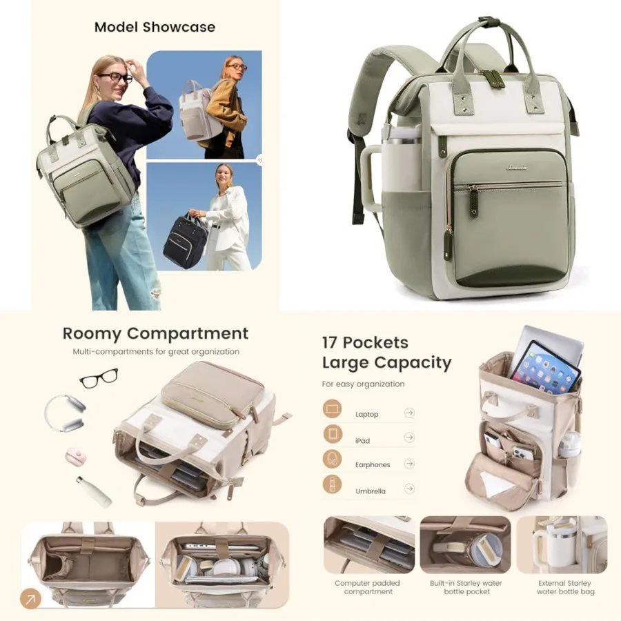 

Laptop Backpack for Women Work Bag with Large Capacity Cup Side Pocket, 15.6 Inch Waterproof Computer Backpacks