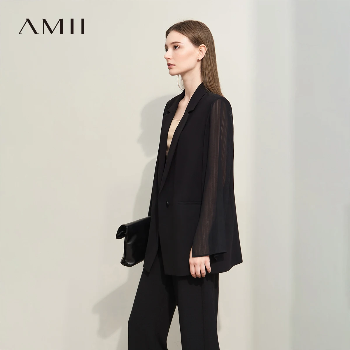 

Женское пальто AMII, модное весенне-осеннее пальто с отложным воротником, из разноцветной ткани, повседневные свободные блейзеры для женщин 12641083