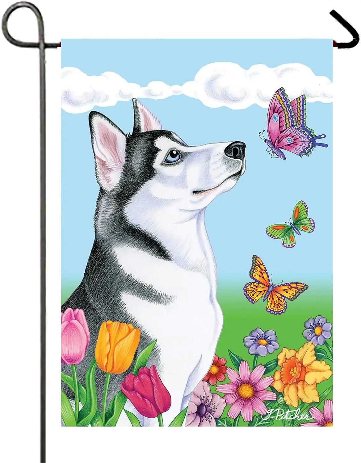 Серая сибирская Хаски-лучший Садовый флаг разных пород Серая сибирская Хаски-лучший Садовый флаг разных пород