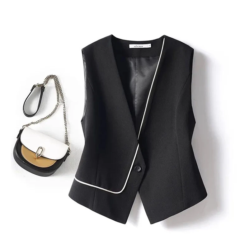 

Новинка 2023 года, весенне-осенний корейский женский жилет, куртка с v-образным вырезом, без рукавов, темпераментный повседневный женский жилет, топы с зажимом для лошади