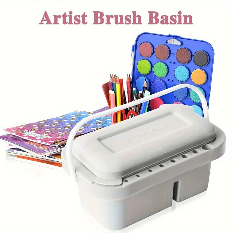 3-in-1 Paint Brush Cleaner Basin with Palette & Lid, Artist Paintbrush Washer Holder Box for Watercolor Acrylic Gouache Painting